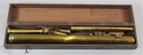 Edward Davis of Shrewsbury. A lacquered brass telescope, 30in., in original mahogany case
